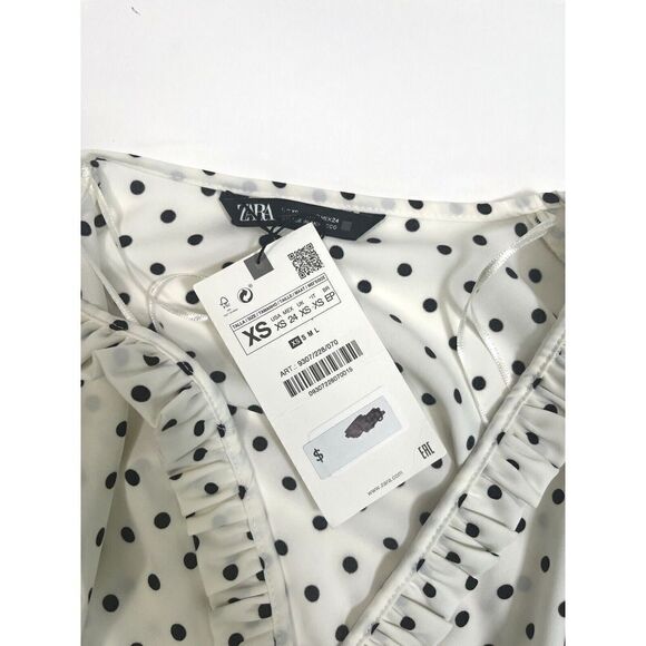 Zara White Black Polka Dot Mini Dress Ruched Draped Size XS Sexy - Picture 7 of 16